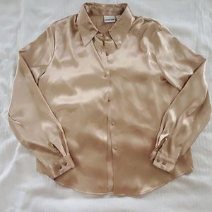 NWOT Champagne polyester button up